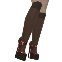 Front Row Maroon Buckle Heels & Socks