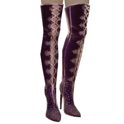 Ikon Elite Purple Velvet Stiletto Heel Boots With Cutouts And Diamonds 