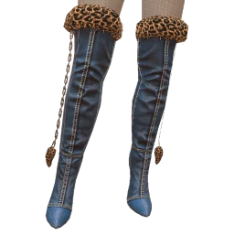 Ikon Elite Blue Denim Leopard Fur Boots