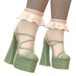 Ikon Subtle Leather Green Heels With Frilly Socks