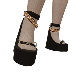 Ikon Black Satin Gold Chain Wedge Heels