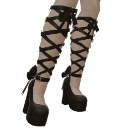 Delirious Black Ribbon Lace Up Heels