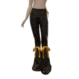 Cloud Nine Black Sequin Flares With Gold Bow Trousers