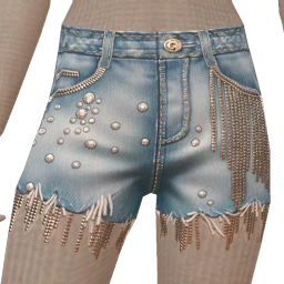 Cloud Nine Crystal Fringe Denim Shorts