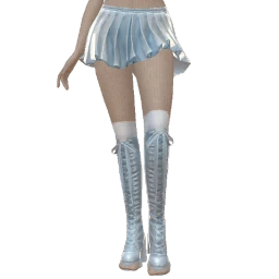 Cloud Nine Baby Blue Satin Skirt With Ribbon-Tied Platform Boots