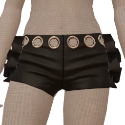 Delirious Black Leather Shorts With Cut Out Silver Ringlets