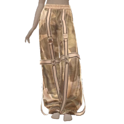 Drop Science Belted Cream Camo Ruched Hem Trousers