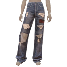 Drop Science Blue Baggy Jeans With Heavy Rips And Patch Detail