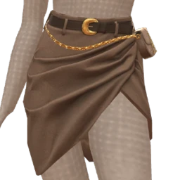 Foal Brown Wrapped Skirt With Belted Bag And Gold Chain