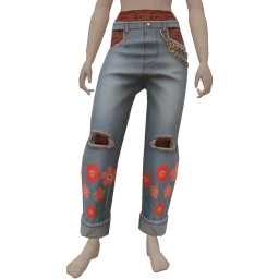 USAesthetics Red Daisies Cutout Hip Jeans