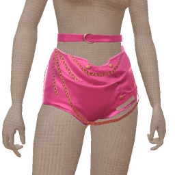 Ikon Elite Metallic Pink Leather Shorts With Draped Gold Chains