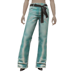 La Haute Couture Baggy Teal Jeans With Black Satin Ribbon