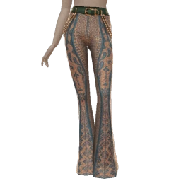 LHC Embroidered Belted Flare Vintage Trousers