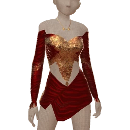 Ikon Elite Red Satin And Gold Leaf Couture Dress