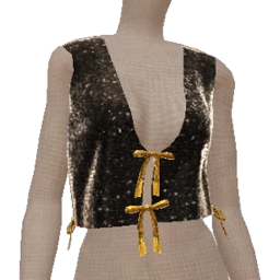 Cloud Nine Black Sequin Gold Bow Crop Top