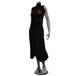 Victoriana Gothic High Neck Lace Dress - Ebony