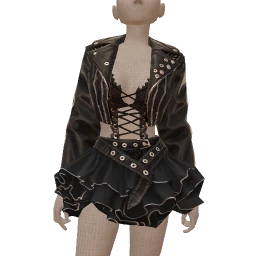 Delirious Black Leather And Lace Studded Outfit