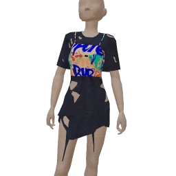 USAesthetics Denim Ripped Graffiti T-Shirt Dress