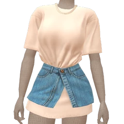 Drop Science Oversized White T-Shirt With Blue Denim Mini Skirt