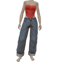 Drop Science Strapless Red Body With Leopard Boyfriend Jeans