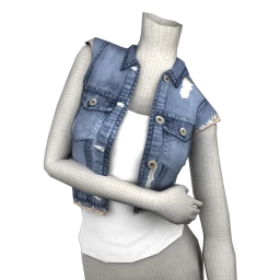 Foal Cropped Denim Waistcoat with Vest Top - Blue