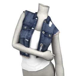 Foal Cropped Denim Waistcoat with Vest Top - Marine Blue