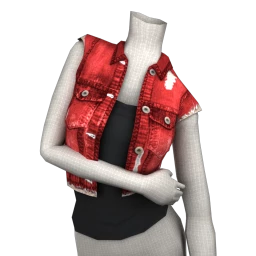 Foal Cropped Denim Waistcoat with Vest Top - Red