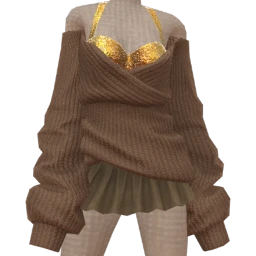 Foal Oversized Sweater With Gold Bralette And Mini Pleated Skirt Outfit