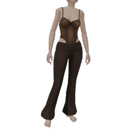 Front Row Black Lace Bodysuit And Flared Trousers Outfit