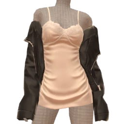 Front Row Cami Silk Dress With Oversized Leather Jacket