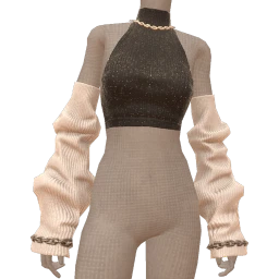 Front Row Black High Neck Top With White Knit Sleeves