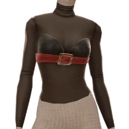 Front Row Black Sheer Long Sleeve Top With Black Bralette And Red Belt