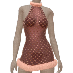 La Haute Couture Dazzling Heart Pink Fur Hem Dress