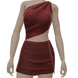 Ikon Red Sequin Knit With Chains Outfit