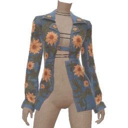 La Haute Couture Denim Floral Embroidery Belted Jacket