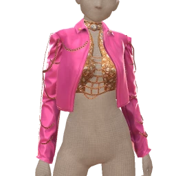 Ikon Elite Metallic Pink Leather Jacket With Draped Gold Chains
