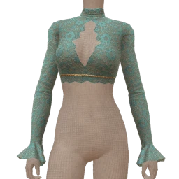 La Haute Couture Floral Lace Long-Sleeve Crop Top