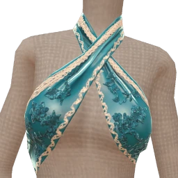 La Haute Couture Turquoise Embroidered Criss-Cross Halter Top