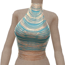 Mahiki Blue Satin And Silver High-Neck Sleeveless Top