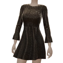 Scoop Black Sequin Dress With Slit Sleeves