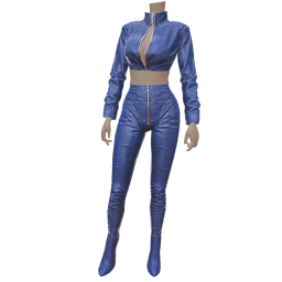 Yume Deep Blue Leather Jacket With Slick Pants