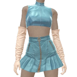 Yume Futuristic Blue Zippered Skirt Outfit With Gloves