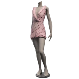 Gingham Polka Ruffle Mini Dress - Pink