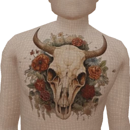 Floral Skull Bull Tattoo