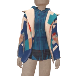 Front Row Pixel Twill Patchwork Freyed Denim Jacket