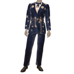 Cloud Nine Midnight Blue Belted Velvet Suit