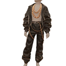 Delirious Strong Black Leather Gold Outfit