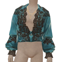 La Haute Couture Teal Blouse With Lace
