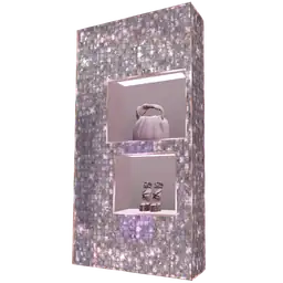 Luxe Brunch Handbag And Silver Sparkle Stiletto Sandals Display Shelves