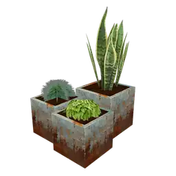 Loft Brutalist Cement Grey Vases With Plant